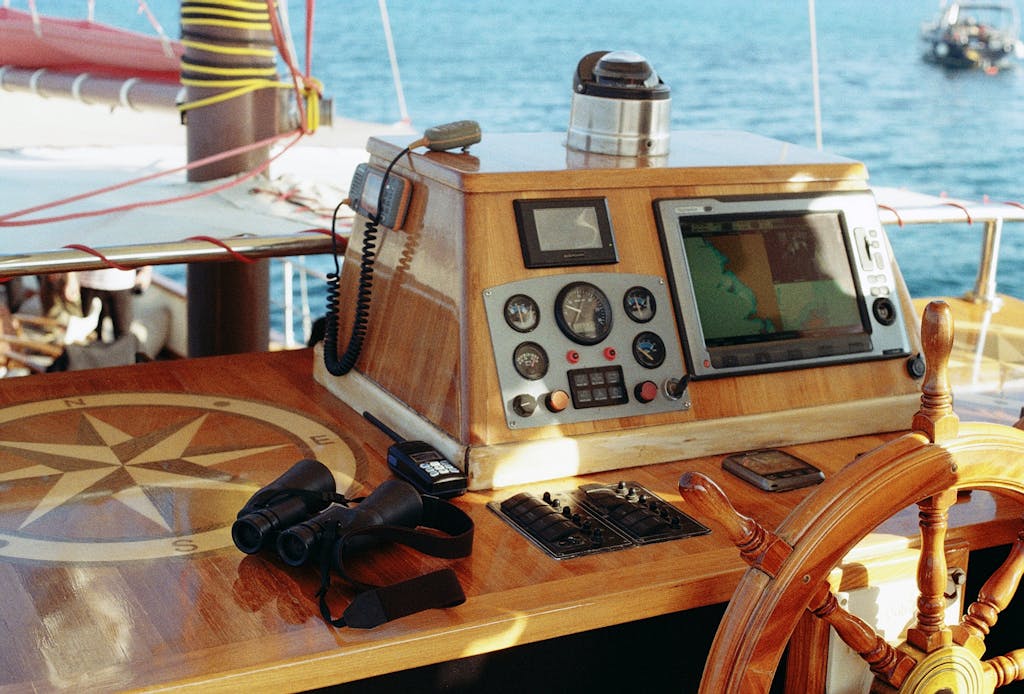 Rudder and Binoculars on Boat