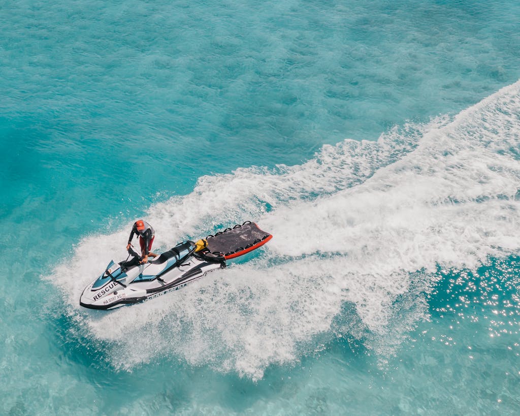 Aerial Footage of Person Riding Jetski